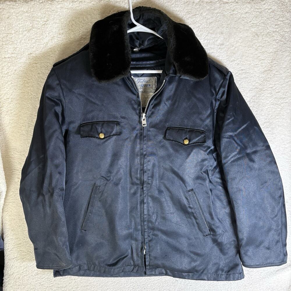 Vintage Tufnyl Blauer Jacket Mens 46R Patrol Blue Uniform Fur Collar Fire Dept